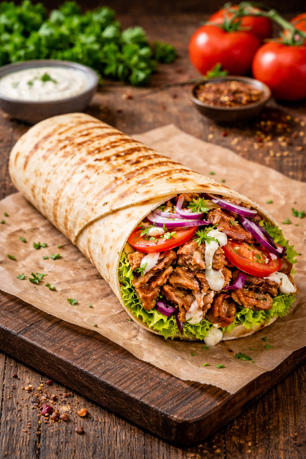 Döner Sandwich in Teigrolle