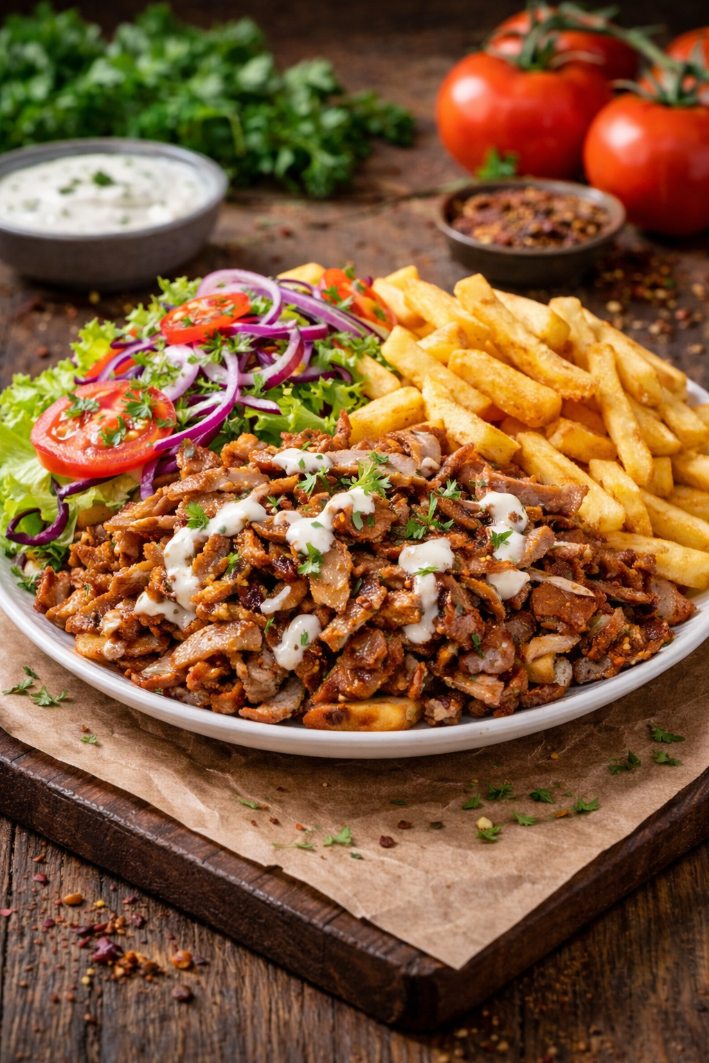 Döner Teller Komplett mit Pommes